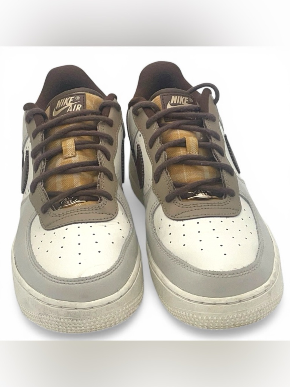 Nike Air Force 1 Low Beige Brown Swoosh 7Y Women’s 8.5 - Picture 5 of 10